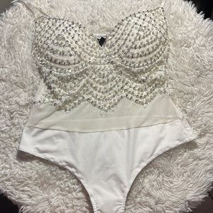 Windsor Large White sequin and pearls bodysuit